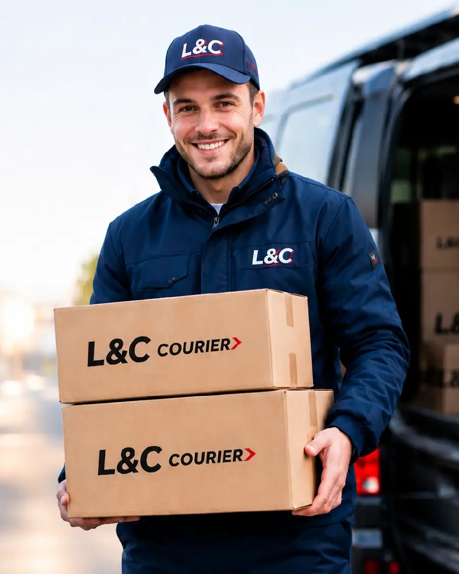 Repartidor L&C Courier con paquetes